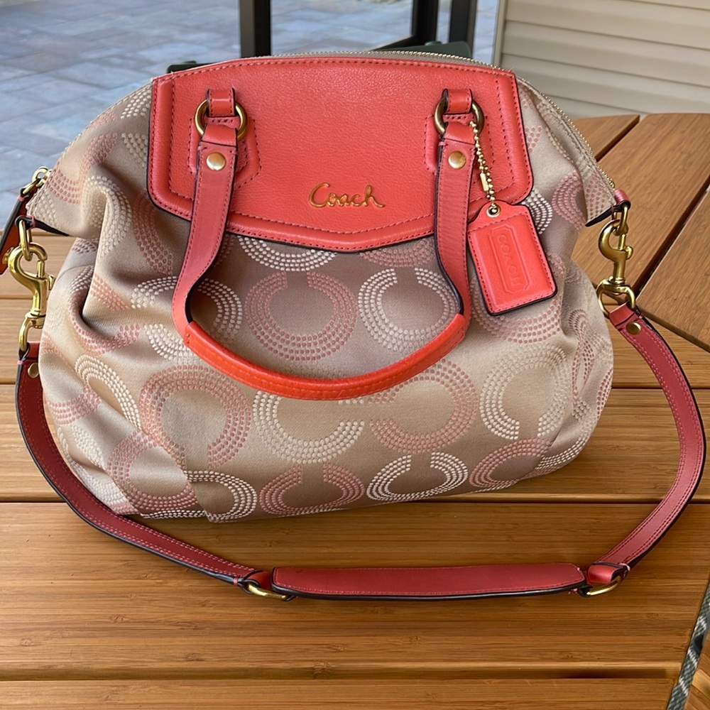 Coach A1420-F25183 Ashley dotted op art satchel beige, pace, gold